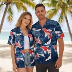 Hawaiian fishing shirts with angler-themed design and tropical elements