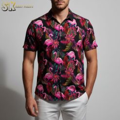 Hawaiian flamingo shirt in vibrant tropical colors for men
