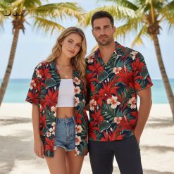 Hawaiian floral print shirt showcasing vintage tropical flower design in color-3 style