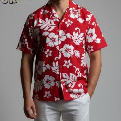 Hawaiian floral shirt with vintage tropical print design, men's short sleeve button down