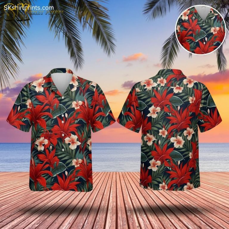 Tropical Hibiscus Men Hawaiian Floral Shirt – Button Down Short Sleeve Beach Aloha Shirt with Pocket