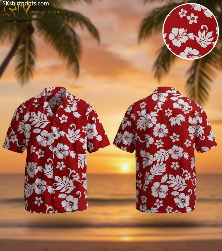 Men’s Hibiscus Hawaiian Flower Shirt – Tropical Floral Print Aloha Button Up Beach Shirt