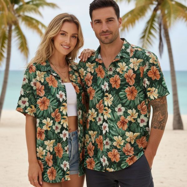 Men's Tropical Floral Shirt - Hawaiian Button Down Short Sleeve Beach Aloha Summer Casual Shirt