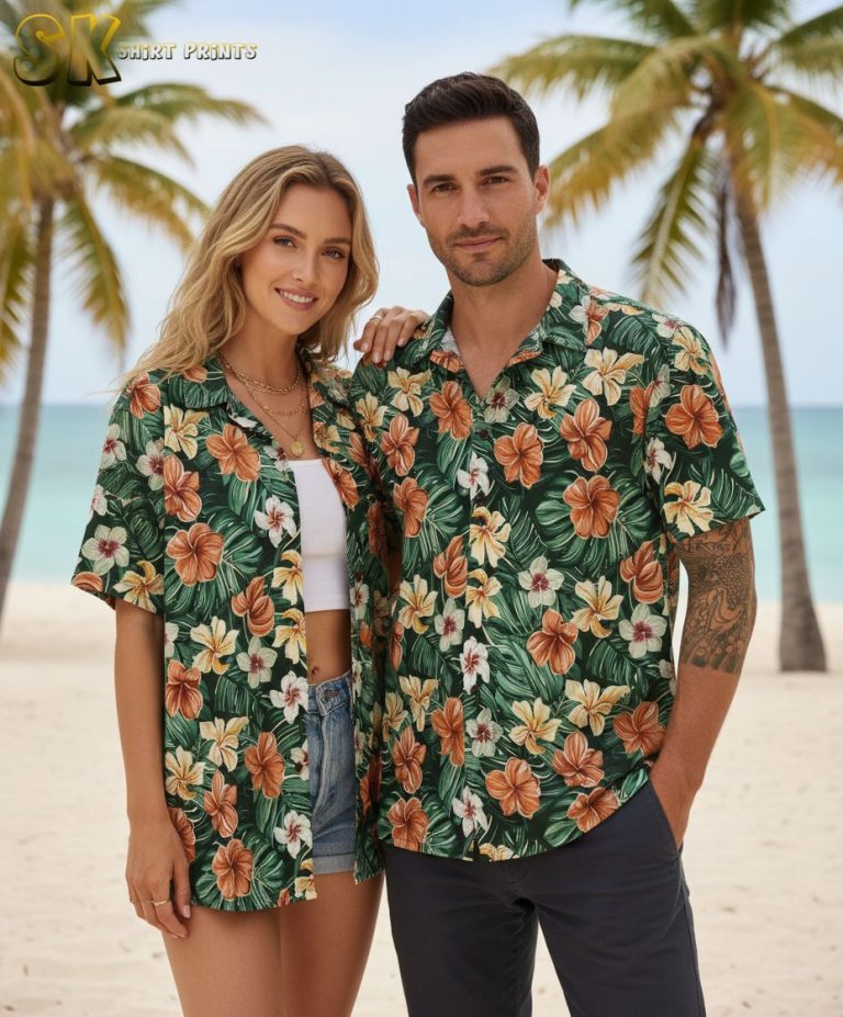 Men’s Tropical Floral Shirt – Hawaiian Button Down Short Sleeve Beach Aloha Summer Casual Shirt