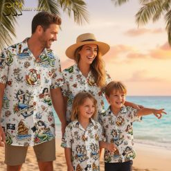 Hawaiian pirate shirt collection showing multiple color options with vintage tattoo maritime design