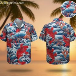 Hawaiian shirt fish print tropical design mens button up shirt colorful ocean pattern