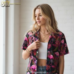 Hawaiian shirt flamingo design size chart and specifications