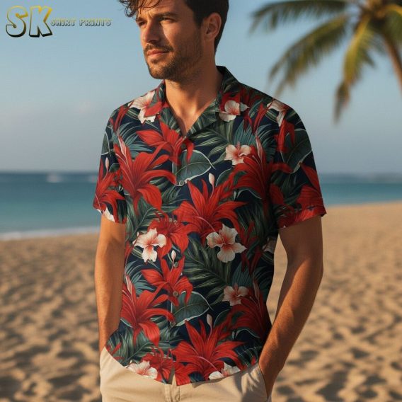 Hawaiian shirt floral pattern collection showing multiple color variations and tropical designs