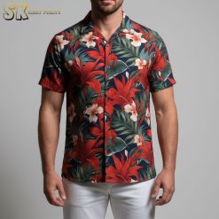 Hawaiian shirt flower print vintage style aloha beach shirt for men