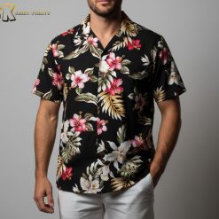 Hawaiian shirt flowers tropical print men's floral button up summer vacation shirt