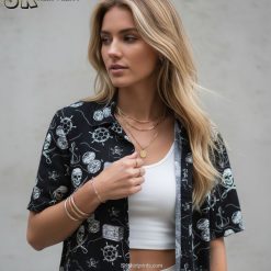 Hawaiian shirt pirate size chart and specifications showing measurements and fit details for ordering