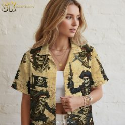 Hawaiian shirt pirate sizing specifications and measurement guide for skeleton pirate pattern design