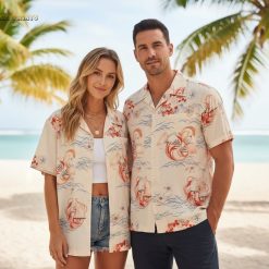 Hawaiian shirt retro design with classic vintage tropical print pattern