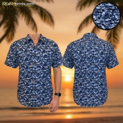 Hawaiian shirt shark design featuring tropical ocean sharks in vibrant colors