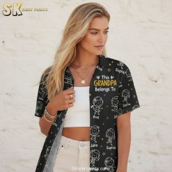 Size guide and specifications chart for grandpa Hawaiian shirts showing measurements