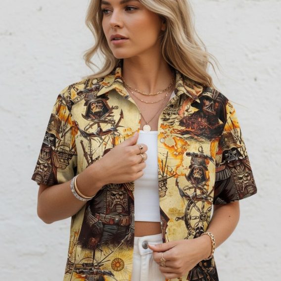Multiple custom Star Wars Hawaiian shirt designs displayed side by side showing various galactic themes and patterns