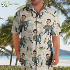 Hawaiian shirt with fish collection showing multiple color variations and fish print designs