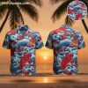 Hawaiian shirt with fish print featuring colorful tropical fish design on button up shirt
