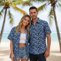 Hawaiian shirt with sharks pattern in beach vacation style design