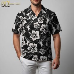 Hawaiian tactical shirt with military style design and tropical patterns for men