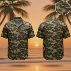 Hawaiian tactical shirt with military camouflage pattern and tropical elements in color-1 design