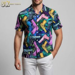 Hawaiian tactical shirt with military style design and tactical gear print for men