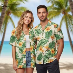 Guy wearing amusing tropical print Hawaiian shirt styled for social events and parties