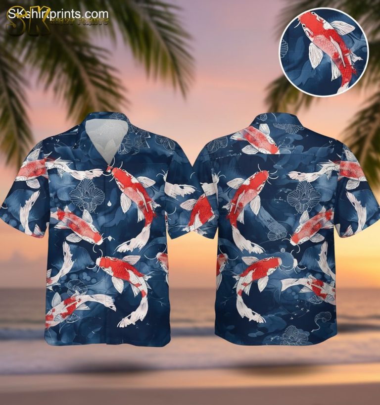 Koi Fish Hawaiian Shirt for Men – Japanese Carp Short Sleeve Button Down Beach Aloha Shirt