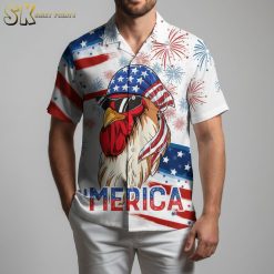 Male model displaying humorous Aloha shirt with comedy print in relaxed outdoor setting