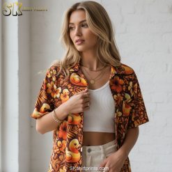 Men's Donald Duck Hawaiian shirt sizing chart and specifications