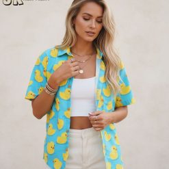 Men's Donald Duck Hawaiian shirt sizing guide and product specifications chart