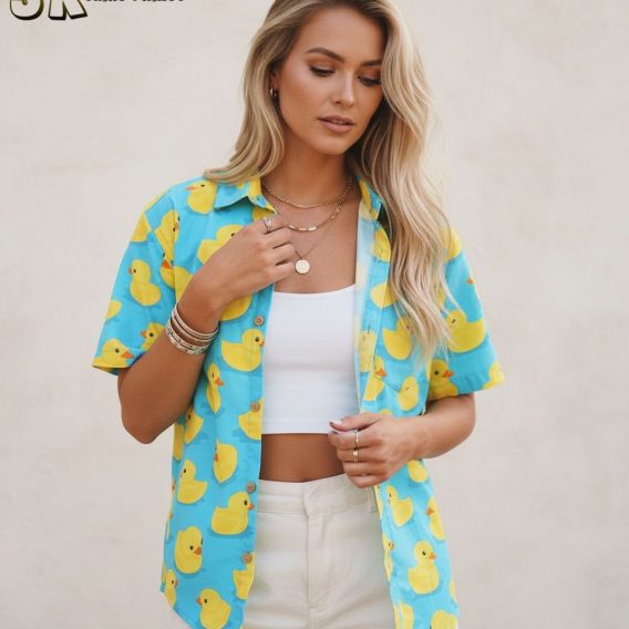Men's Donald Duck Hawaiian shirt sizing guide and product specifications chart