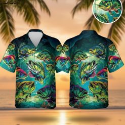 Hawaiian fish shirts for men featuring colorful tropical fish pattern on button-down shirt