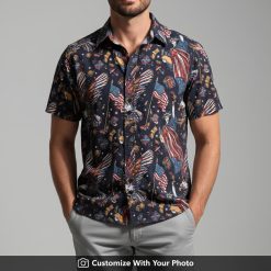 Men's stars and stripes Hawaiian shirt with bold eagle and American flag graphics