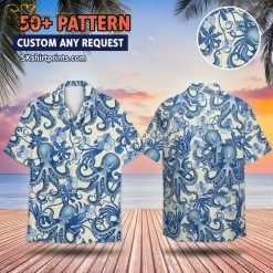Man wearing octopus Hawaiian shirt outdoors in casual lifestyle pose with tropical ocean pattern