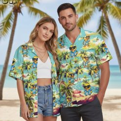 College sports fan wearing green Oregon Duck Hawaiian shirt in tailgate lifestyle scene