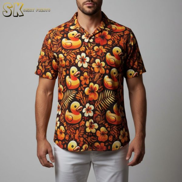 Tropical Paradise Rubber Ducky Hawaiian Shirt for Men with Button Down Design