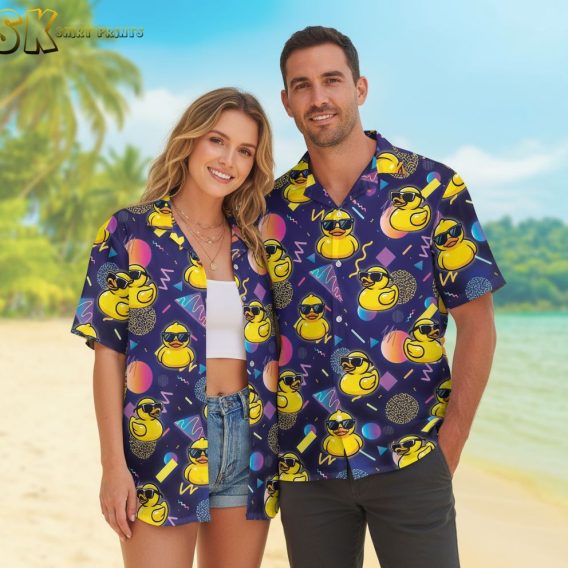 Oregon Ducks Hawaiian shirt in team colors featuring yellow duck design for college football fans