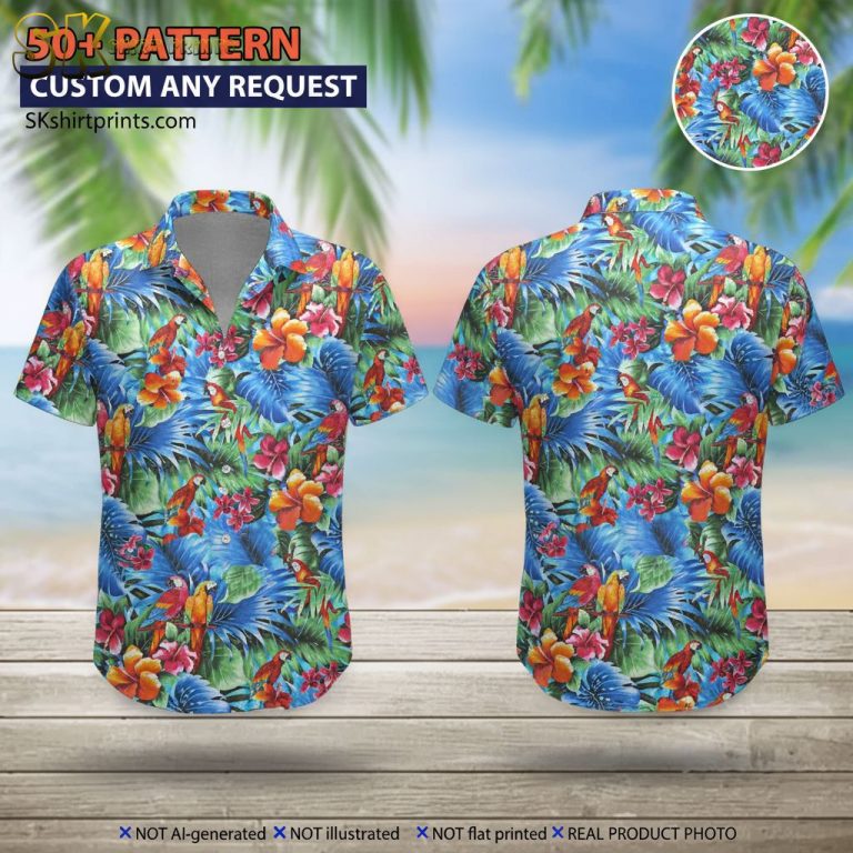 Tropical Parrot Hawaiian Shirt – Vibrant Beach Aloha Shirt for Summer Vacation and Casual Wear