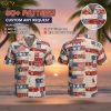 Male model wearing red white blue patriotic Hawaiian shirt with stars and stripes pattern in lifestyle photo