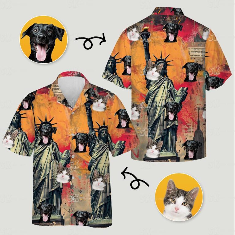 Patriotic Hawaiian Shirt Custom Photo Print Statue Liberty