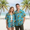 Pina colada Hawaiian shirt with tropical cocktail motifs and pin-up style artwork in bright island colors