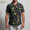 Pina colada Hawaiian shirt with tropical drink and pineapple design in bright neon colors