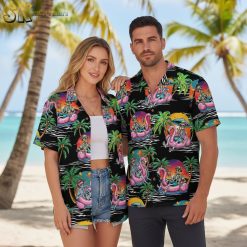 Pink flamingo Hawaiian shirt beach wear vacation button down shirt tropical