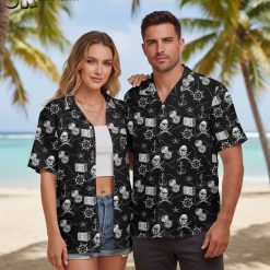 Dark pirate hawaiian shirt night design with skull patterns perfect for evening parties and night events