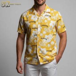 Pirate themed Hawaiian shirts with tropical floral pattern and pirate text design
