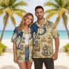 Pirates of the Caribbean Hawaiian shirt with lighthouse on rocks, vintage ships and octopus tentacles