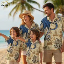 Pittsburgh pirate Hawaiian shirt collection showing multiple nautical designs with octopus, ships and lighthouse