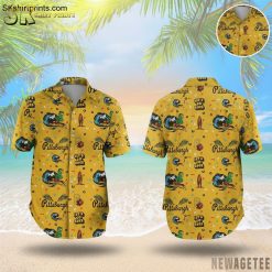 Pittsburgh Pirates Hawaiian shirt night design featuring tropical waves, palm trees and Let's Go Bucs text