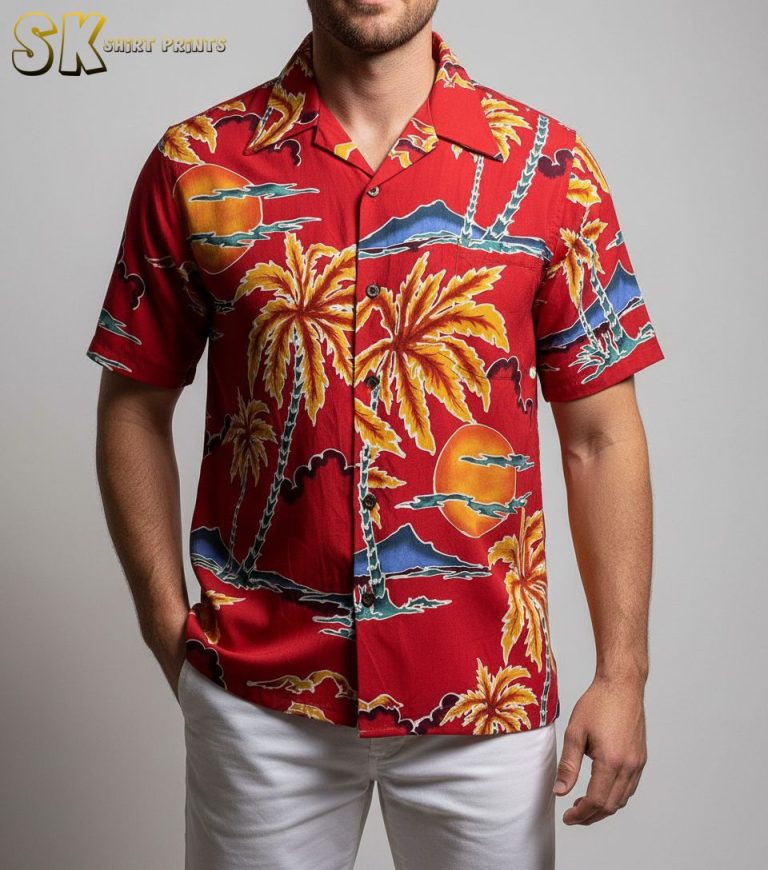 Retro Hawaiian Shirts Men’s 80s Aloha Button Down Short Sleeve Tropical Print Shirt